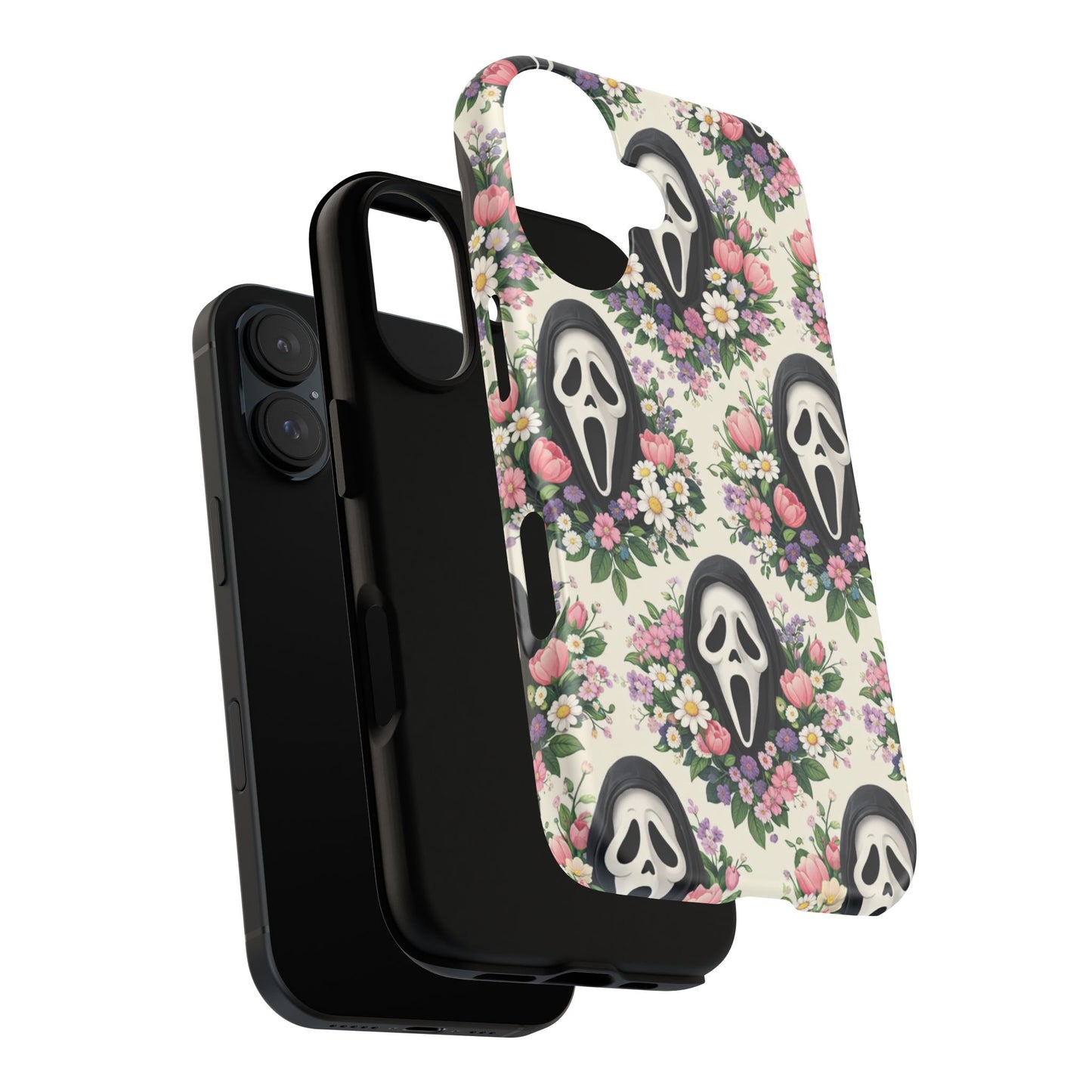Floral Ghost Face Aesthetic Phone Case – Cute Spooky Tough Cover