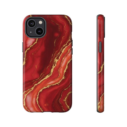 Red Agate Marble Phone Case with Gold Veins – Luxury Tough iPhone & Samsung Case