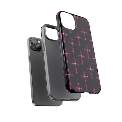 Neon Pink Cross Pattern Phone Case | Tough Protective Case for Iphone, Samsung Galaxy and Pixel