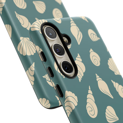 Seashell Pattern Phone Case | Teal Coastal Shells Tough Case for Iphone, Samsung Galaxy and Pixel