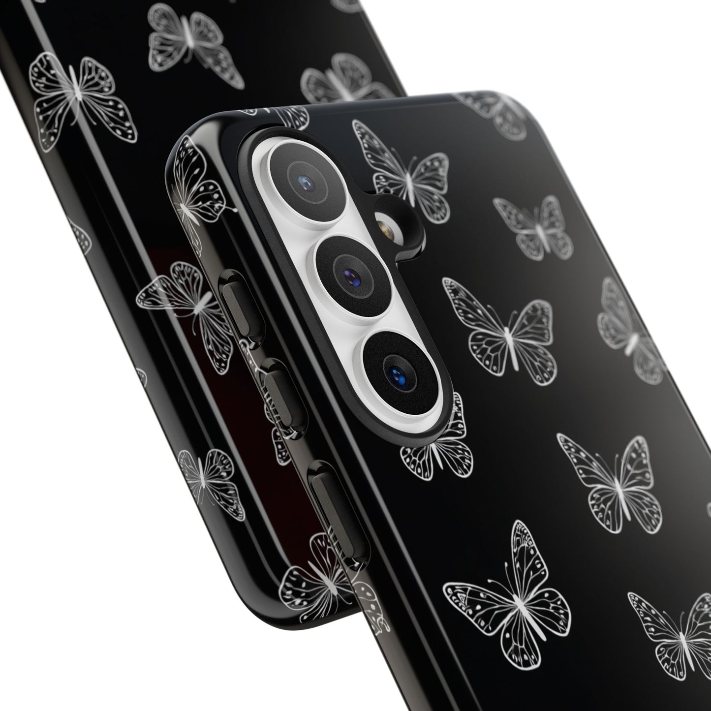 White Butterfly Pattern Phone Case – Dark Aesthetic Monochrome Tough Cover