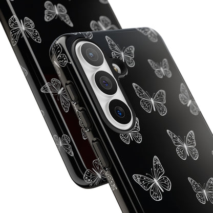 White Butterfly Pattern Phone Case – Dark Aesthetic Monochrome Tough Cover