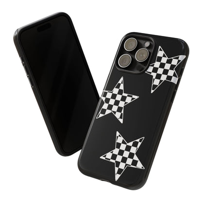 Checkered Star Tough Phone Case – Black Retro Graphic Protective Cover for Iphone, Samsung Galaxy and Pixel