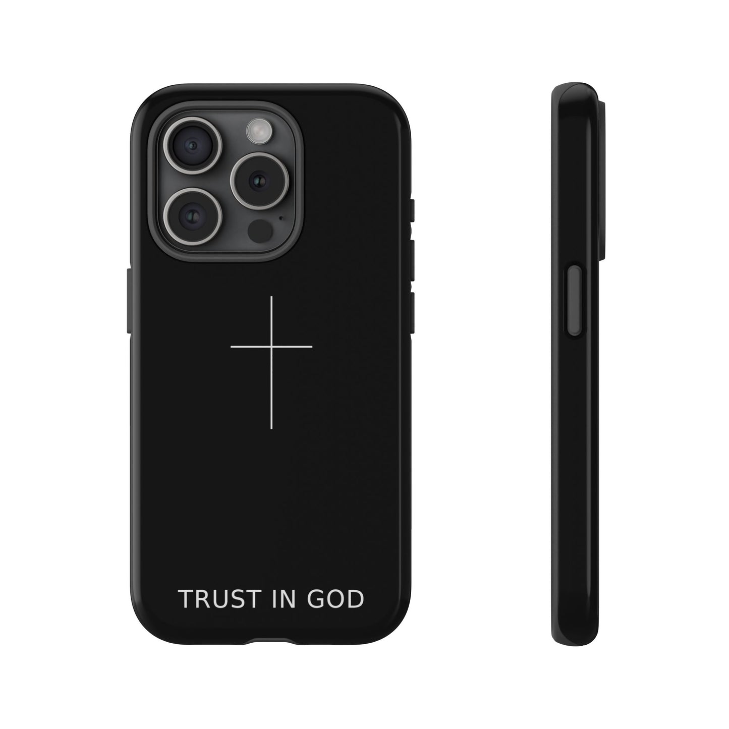 Trust in God Phone Case Minimal Cross Christian Black Tough Cover