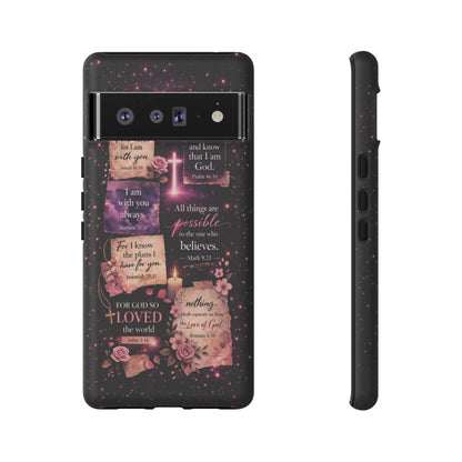 Christian Bible Verse Phone Case Pink Floral Faith Tough Protective Cover Gift