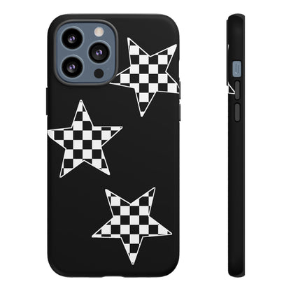 Checkered Star Tough Phone Case – Black Retro Graphic Protective Cover for Iphone, Samsung Galaxy and Pixel