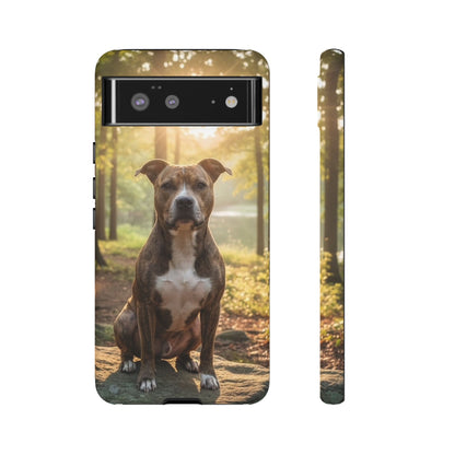 Pitbull Portrait Phone Case | Dog Lover Tough Case, Sunset Forest
