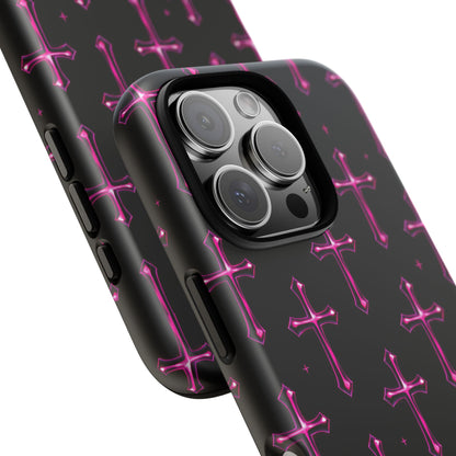 Neon Pink Cross Pattern Phone Case | Tough Protective Case for Iphone, Samsung Galaxy and Pixel