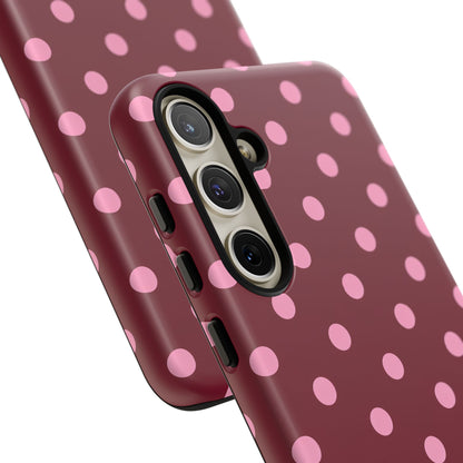 Pink Polka Dot Phone Case – Cute Aesthetic Tough Protective Phone Cover for Iphone, Samsung Galaxy and Pixel