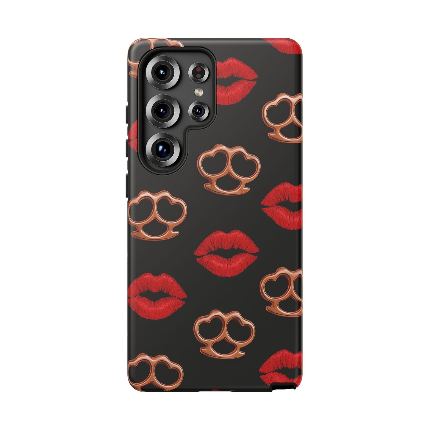Red Lipstick & Knuckle Duster Phone Case | Bold Kiss Print Tough Protective Cover for Iphone, Samsung Galaxy and Pixel