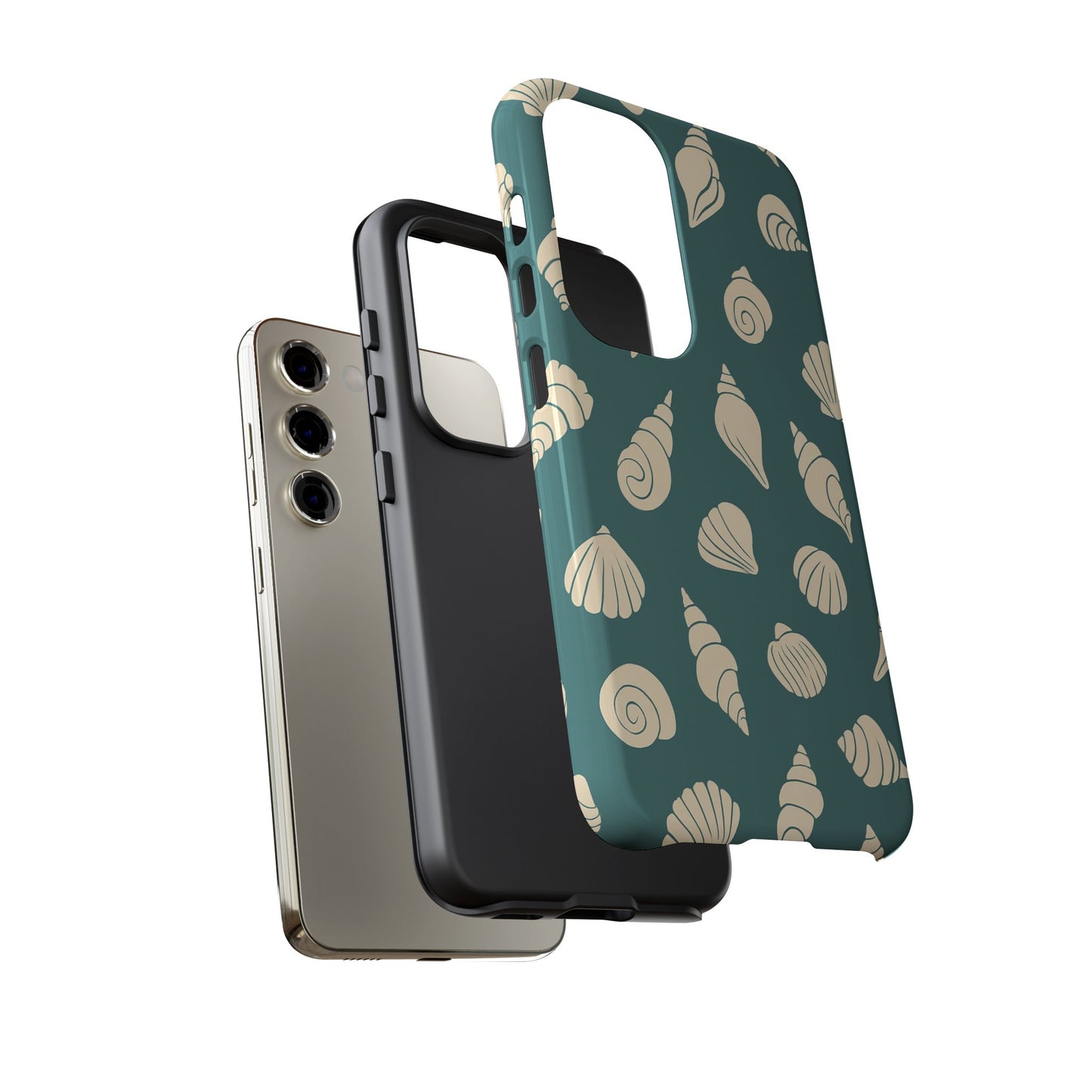 Seashell Pattern Phone Case | Teal Coastal Shells Tough Case for Iphone, Samsung Galaxy and Pixel