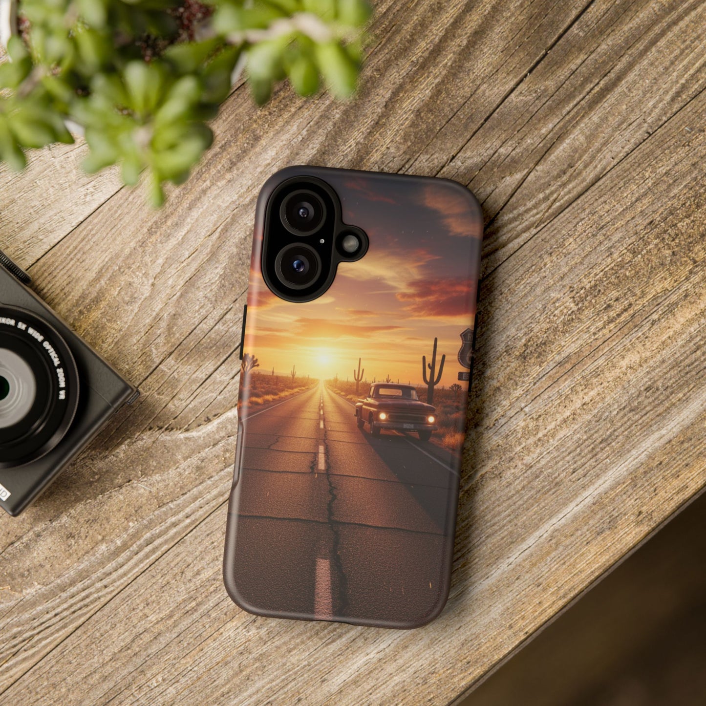 Route 66 Sunset Desert Highway Phone Case – Road Trip Travel Aesthetic Tough Case
