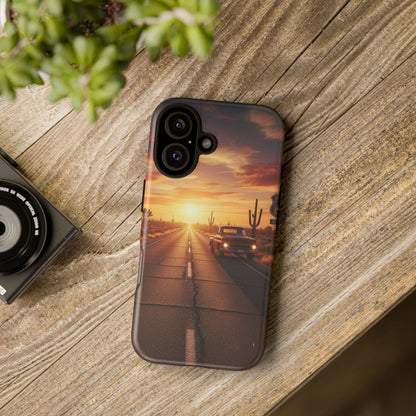 Route 66 Sunset Desert Highway Phone Case – Road Trip Travel Aesthetic Tough Case