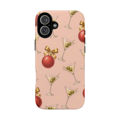 Cocktail Ornament Phone Case – Pink Martini & Cherry Pattern | Glossy or Matte for Iphone, Samsung Galaxy and Pixel