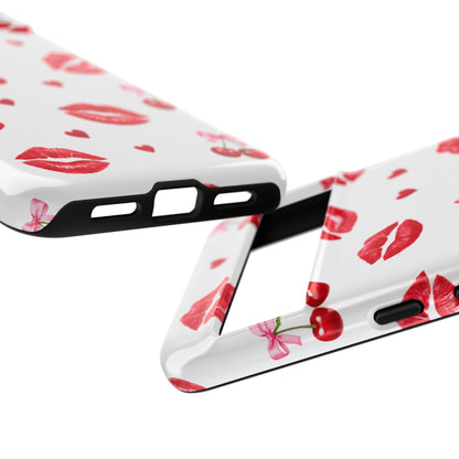 Red Lips & Cherry Phone Case – Y2K Retro Aesthetic Tough Cover