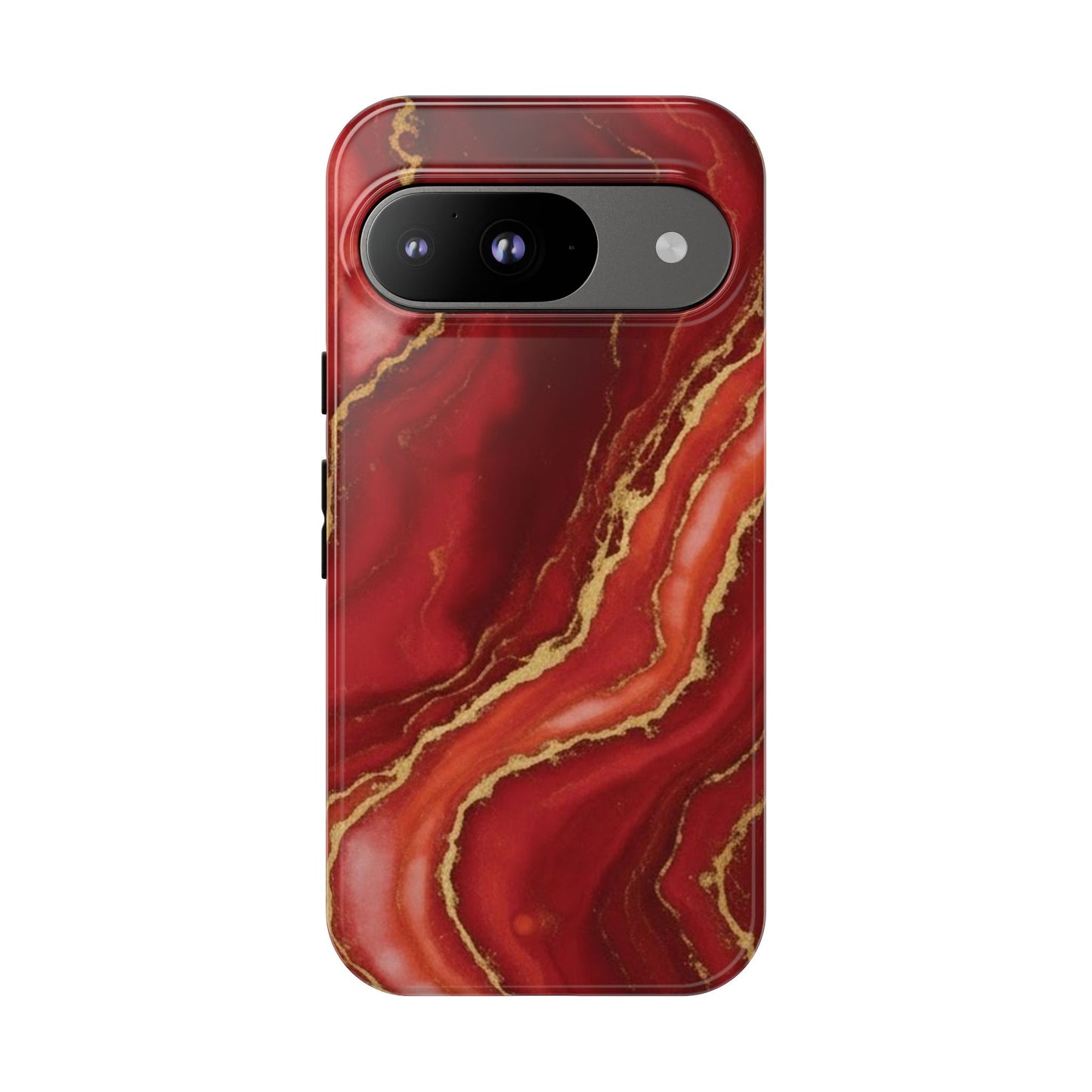 Red Agate Marble Phone Case – Gold Vein Luxury Stone Tough Case (iPhone, Samsung, Pixel)