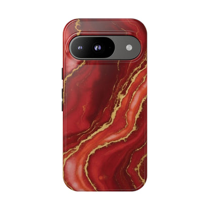 Red Agate Marble Phone Case – Gold Vein Luxury Stone Tough Case (iPhone, Samsung, Pixel)