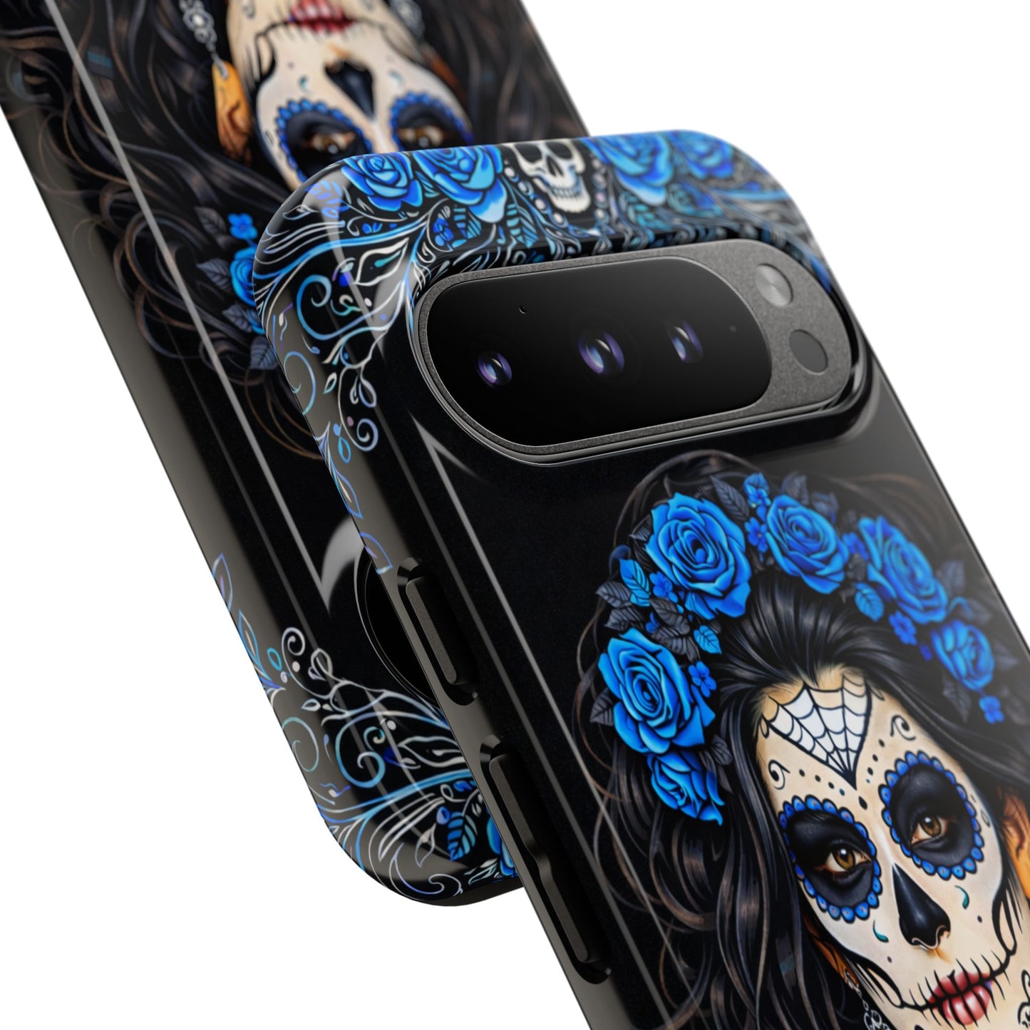 Blue Sugar Skull Woman Phone Case – Day of the Dead Aesthetic Tough Cover