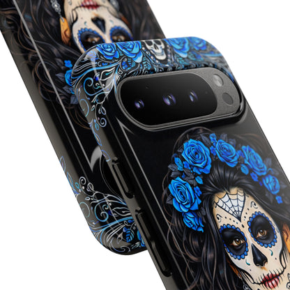 Blue Sugar Skull Woman Phone Case – Day of the Dead Aesthetic Tough Cover