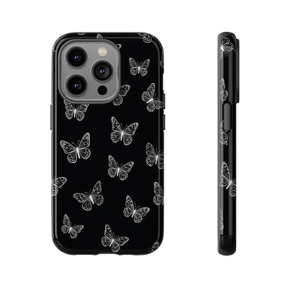 White Butterfly Pattern Phone Case – Dark Aesthetic Monochrome Tough Cover
