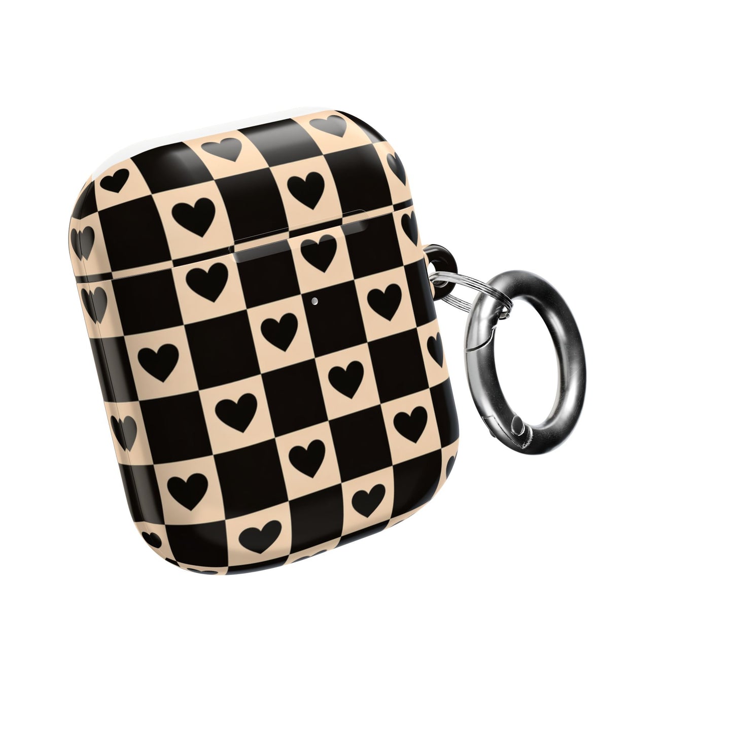 Checkerboard Heart AirPod Case — Retro Black & Beige Protective Cover