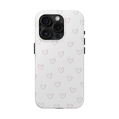 Hand-Drawn Hearts Tough Phone Case | Minimal Pink Heart Pattern