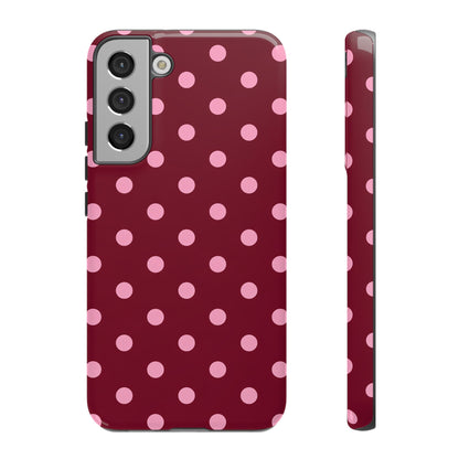 Pink Polka Dot Phone Case – Cute Aesthetic Tough Protective Phone Cover for Iphone, Samsung Galaxy and Pixel