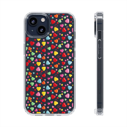 Colorful Heart Clear Phone Case | Impact-Resistant Valentine Aesthetic Case