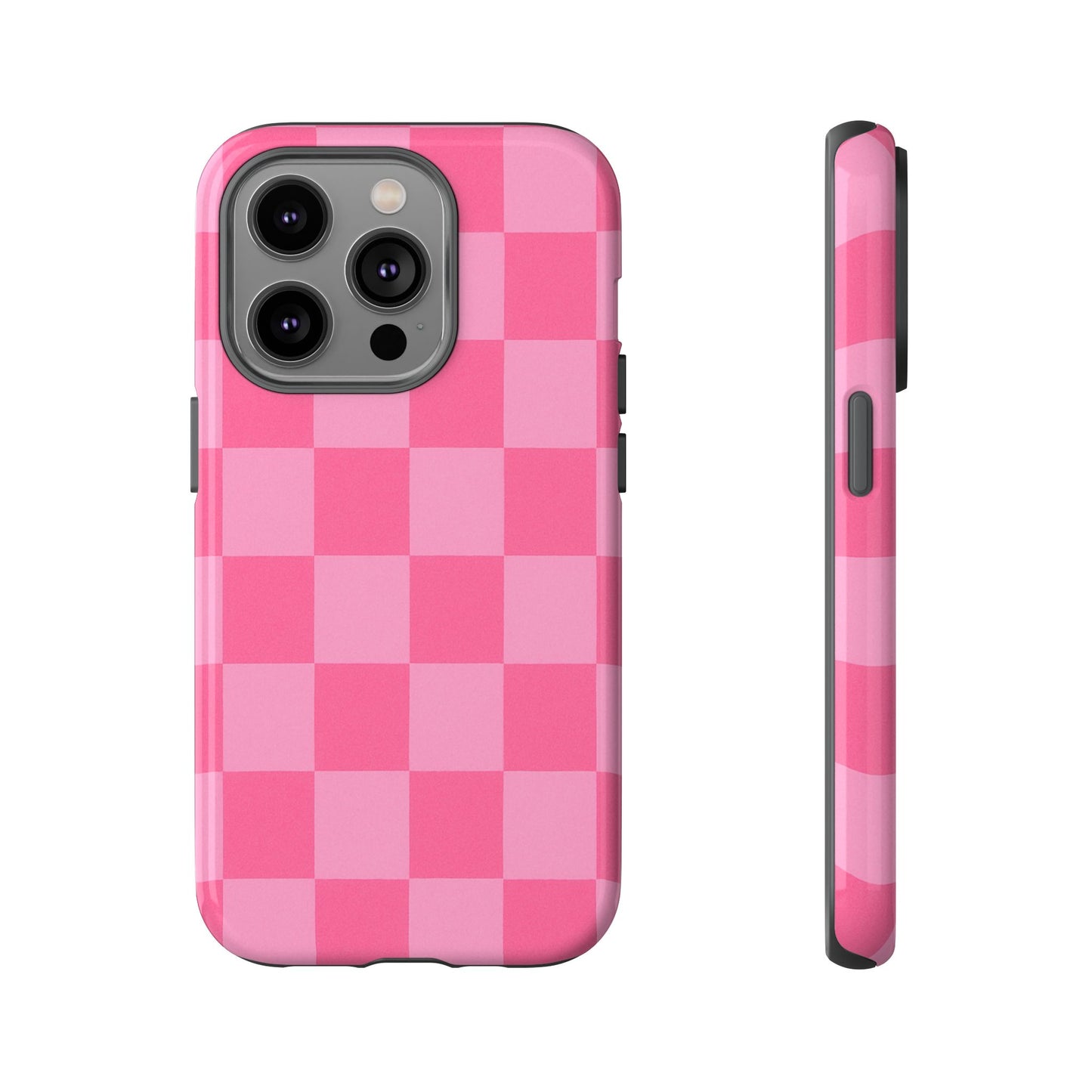 Pink Checkerboard Phone Case – Cute Aesthetic Tough Case for iPhone & Samsung