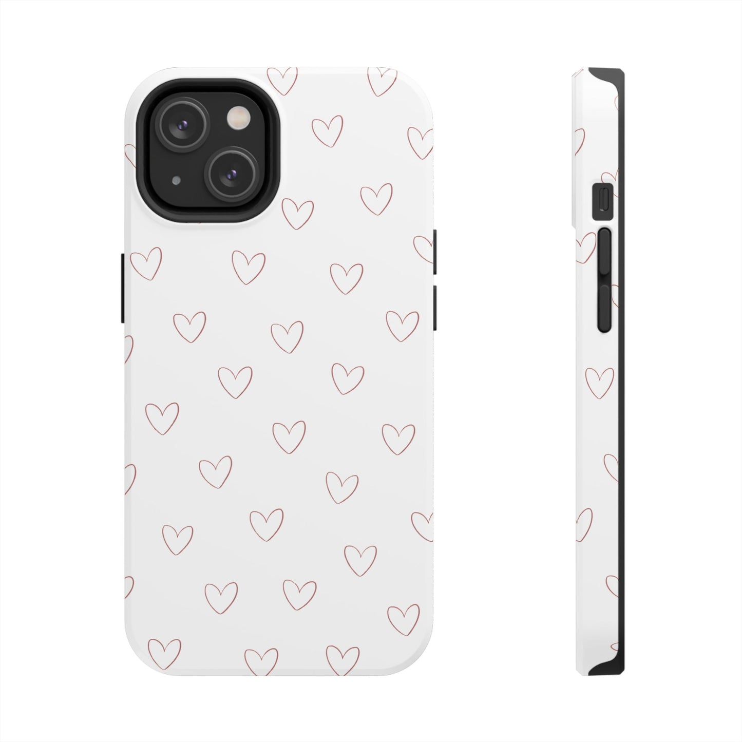 Hand-Drawn Hearts Tough Phone Case | Minimal Pink Heart Pattern