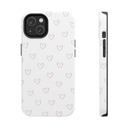 Hand-Drawn Hearts Tough Phone Case | Minimal Pink Heart Pattern