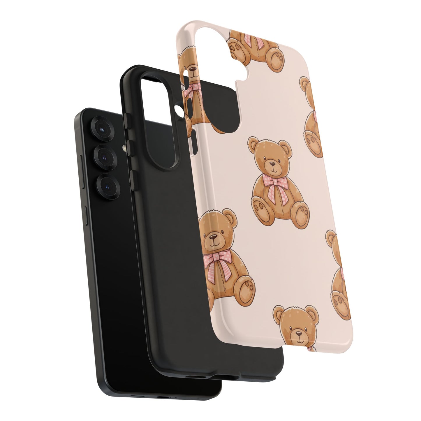Teddy Bear Phone Case | Cute Coquette Aesthetic Pink Bear Pattern Case | Kawaii Soft Girl iPhone & Samsung Tough Protective Case
