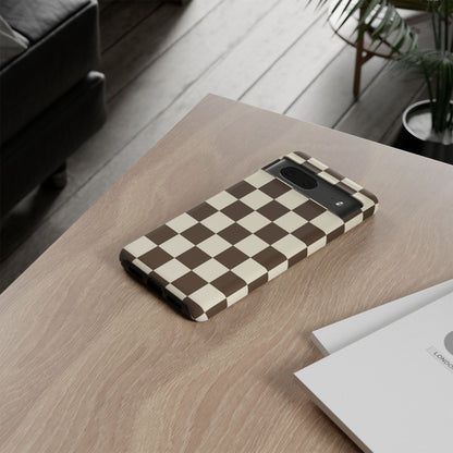 Mocha Checkerboard Phone Case | Neutral Aesthetic Checkered iPhone & Samsung Tough Case