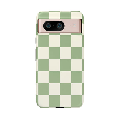 Sage Green Checkerboard Phone Case | Minimal Aesthetic Checkered iPhone & Samsung Tough Case