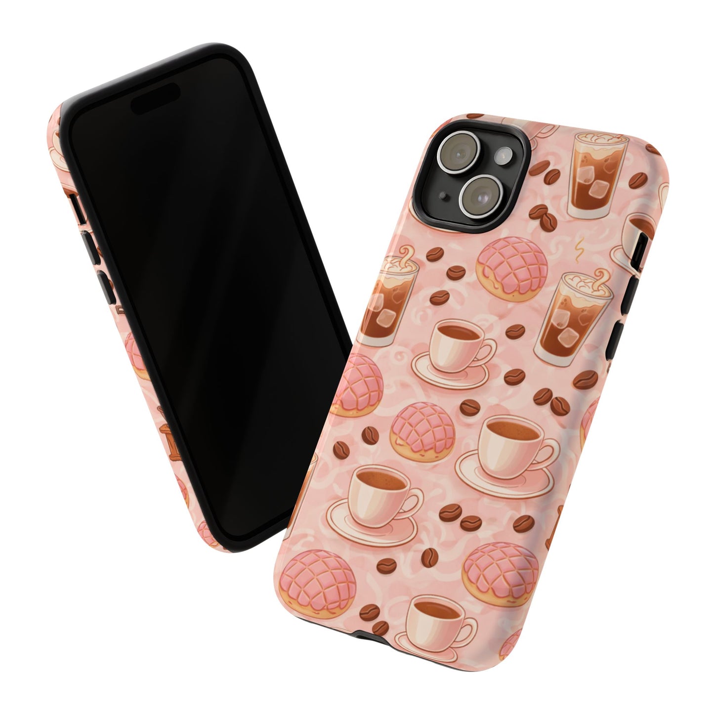 Cute Coffee & Pink Concha Phone Case – Coffee Lover Aesthetic Latte Pattern Tough Case