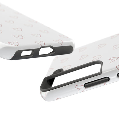 Hand-Drawn Hearts Tough Phone Case | Minimal Pink Heart Pattern