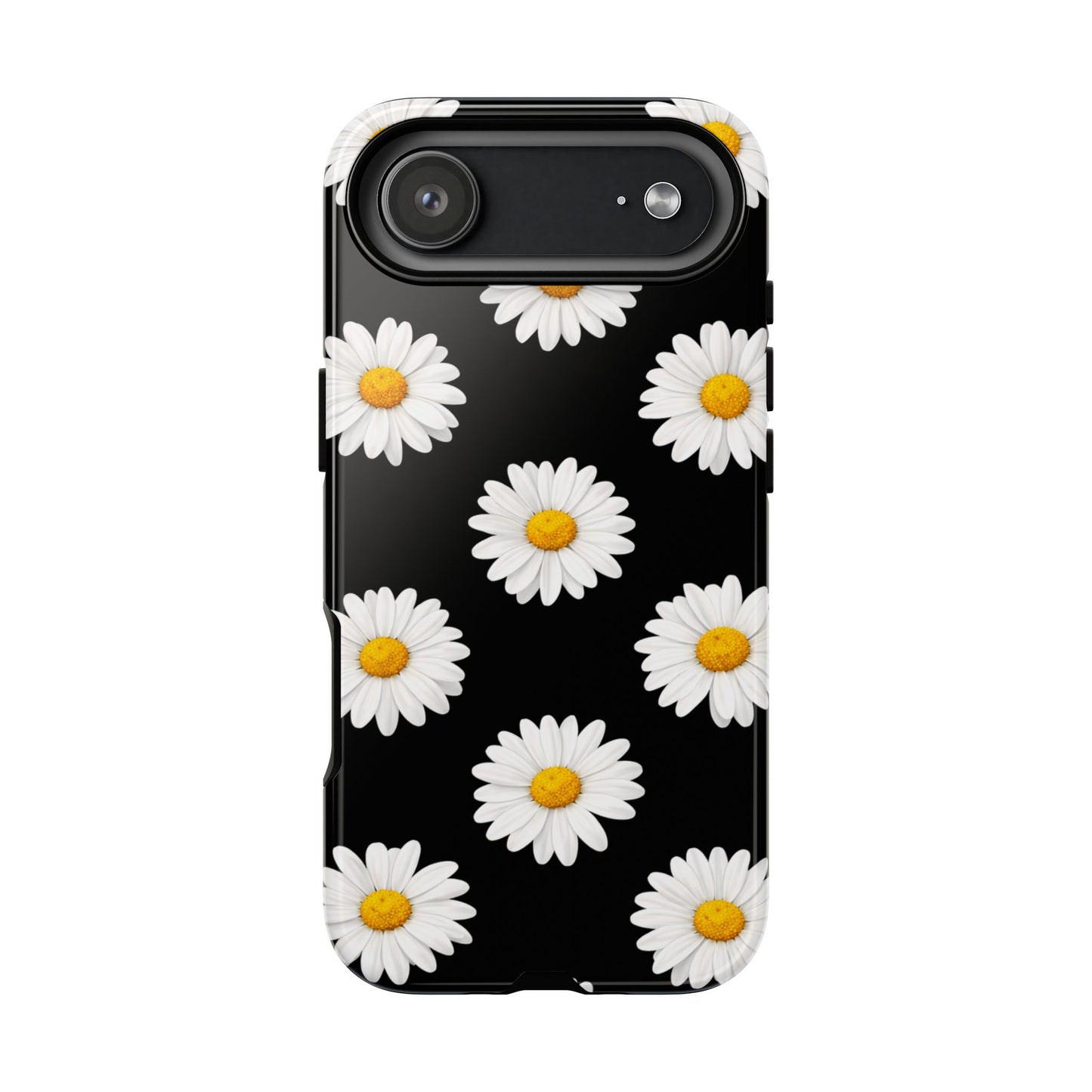 Black Daisy Floral Tough Phone Case – Cute Protective Cover for Iphone, Samsung Galaxy and Pixel