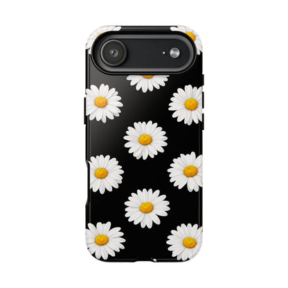 Black Daisy Floral Tough Phone Case – Cute Protective Cover for Iphone, Samsung Galaxy and Pixel