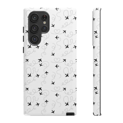 Minimal Paper Airplane Pattern Phone Case – Black White Aesthetic Tough Cover