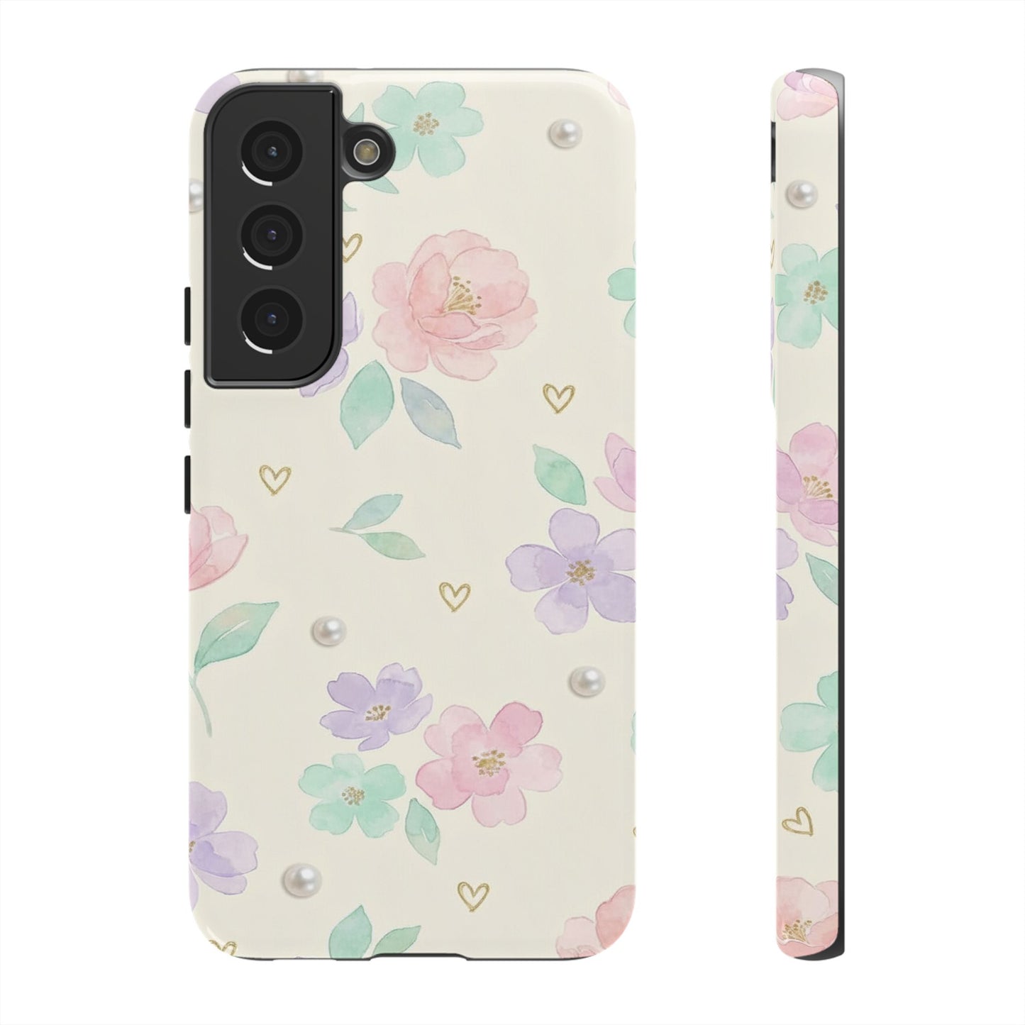 Pastel Floral Phone Case – Coquette Watercolor Flower Hearts Tough Case (iPhone, Samsung, Pixel)
