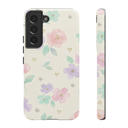 Pastel Floral Phone Case – Coquette Watercolor Flower Hearts Tough Case (iPhone, Samsung, Pixel)