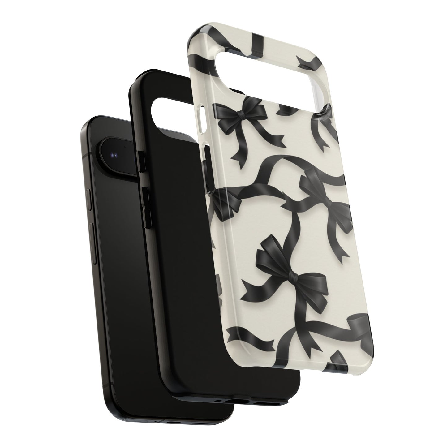Black Ribbon Bow Phone Case, Minimal Bow Pattern Tough Protective Case