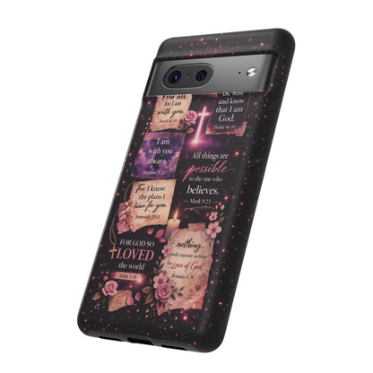 Christian Bible Verse Phone Case Pink Floral Faith Tough Protective Cover Gift