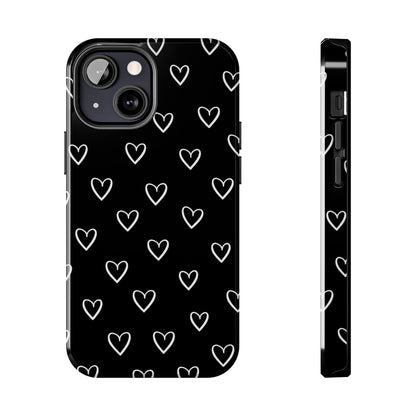 Doodle Heart Phone Case – Minimal Black & White Heart Pattern | Tough Protective Case