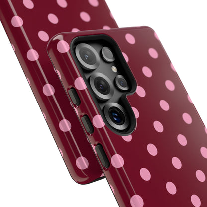Pink Polka Dot Phone Case – Cute Aesthetic Tough Protective Phone Cover for Iphone, Samsung Galaxy and Pixel
