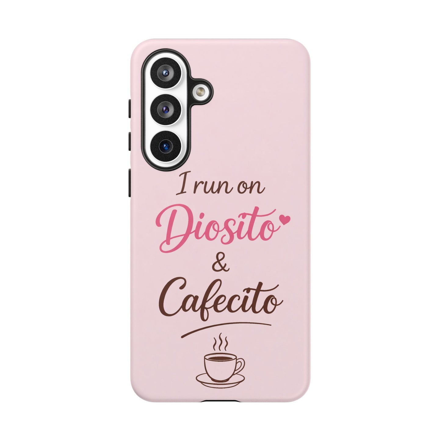 I Run on Diosito y Cafecito Phone Case, Pink Aesthetic Latina Faith Coffee Case, Girly Protective iPhone Samsung Cover