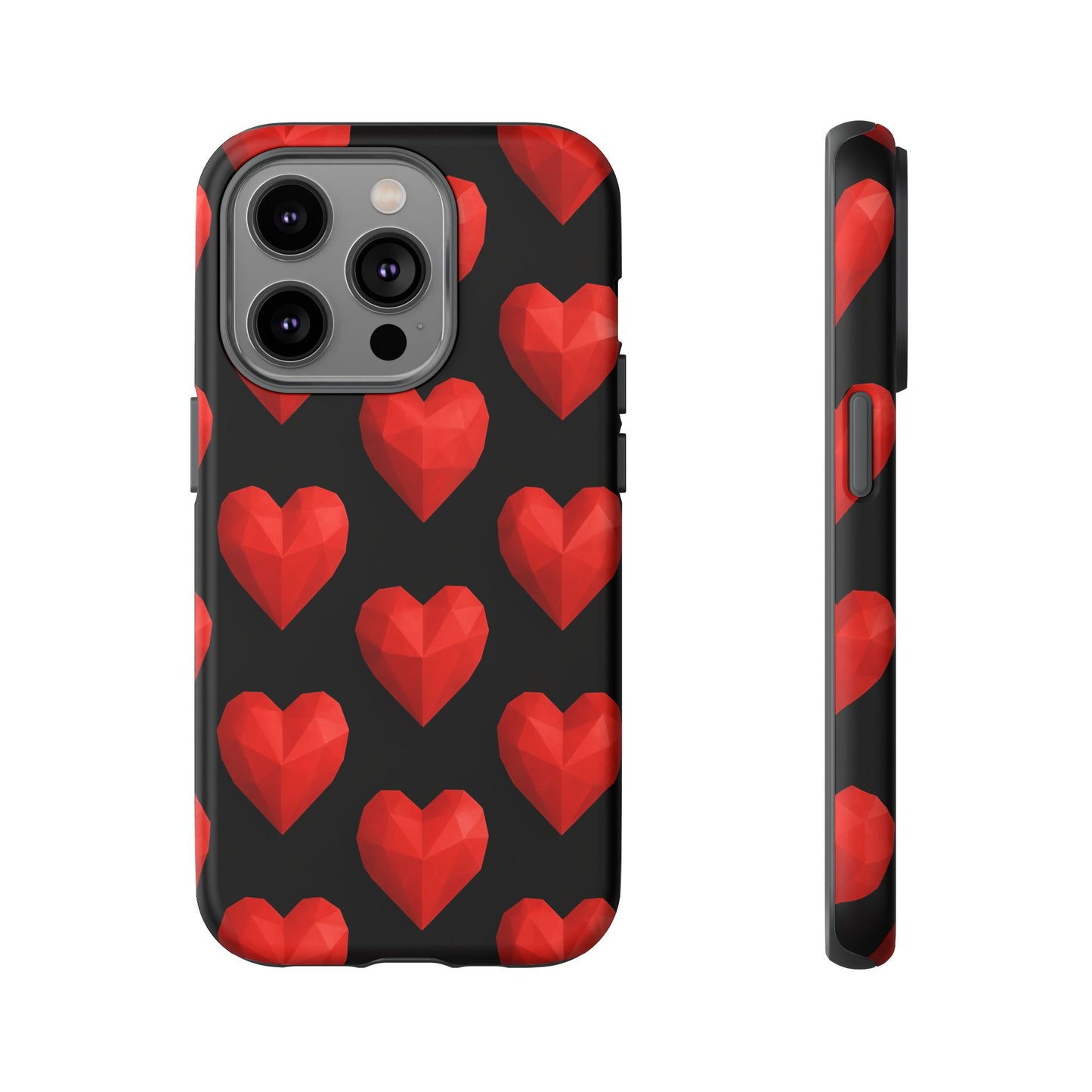Red Heart Phone Case – Geometric Heart Pattern Tough Case (Black)