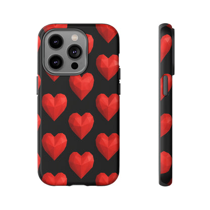 Red Heart Phone Case – Geometric Heart Pattern Tough Case (Black)