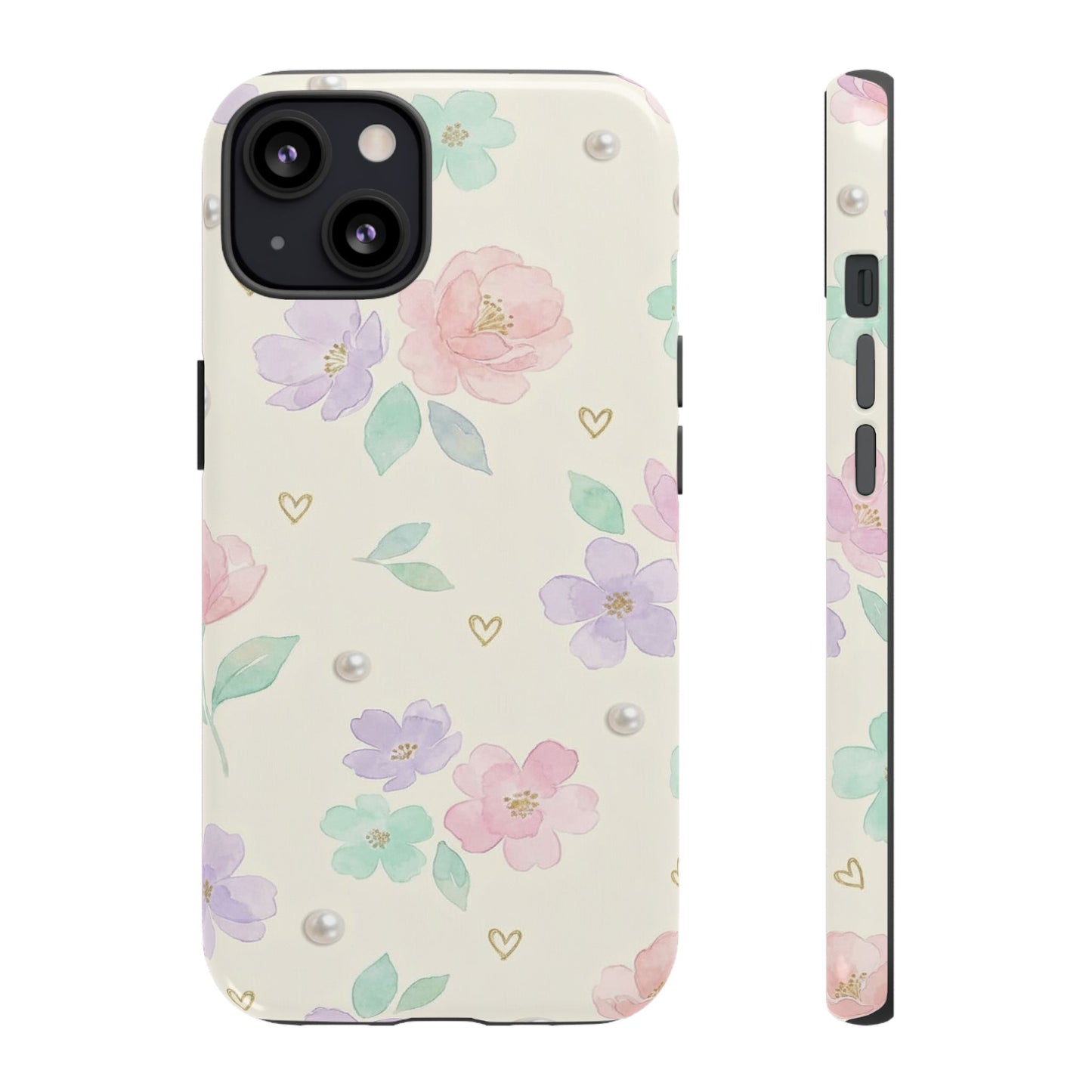 Pastel Floral Phone Case – Coquette Watercolor Flower Hearts Tough Case (iPhone, Samsung, Pixel)