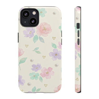 Pastel Floral Phone Case – Coquette Watercolor Flower Hearts Tough Case (iPhone, Samsung, Pixel)